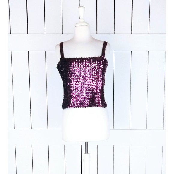 Vintage Tops - Vintage sequins stretch tank top/sequin stretchy fitted cropped tube top/medium